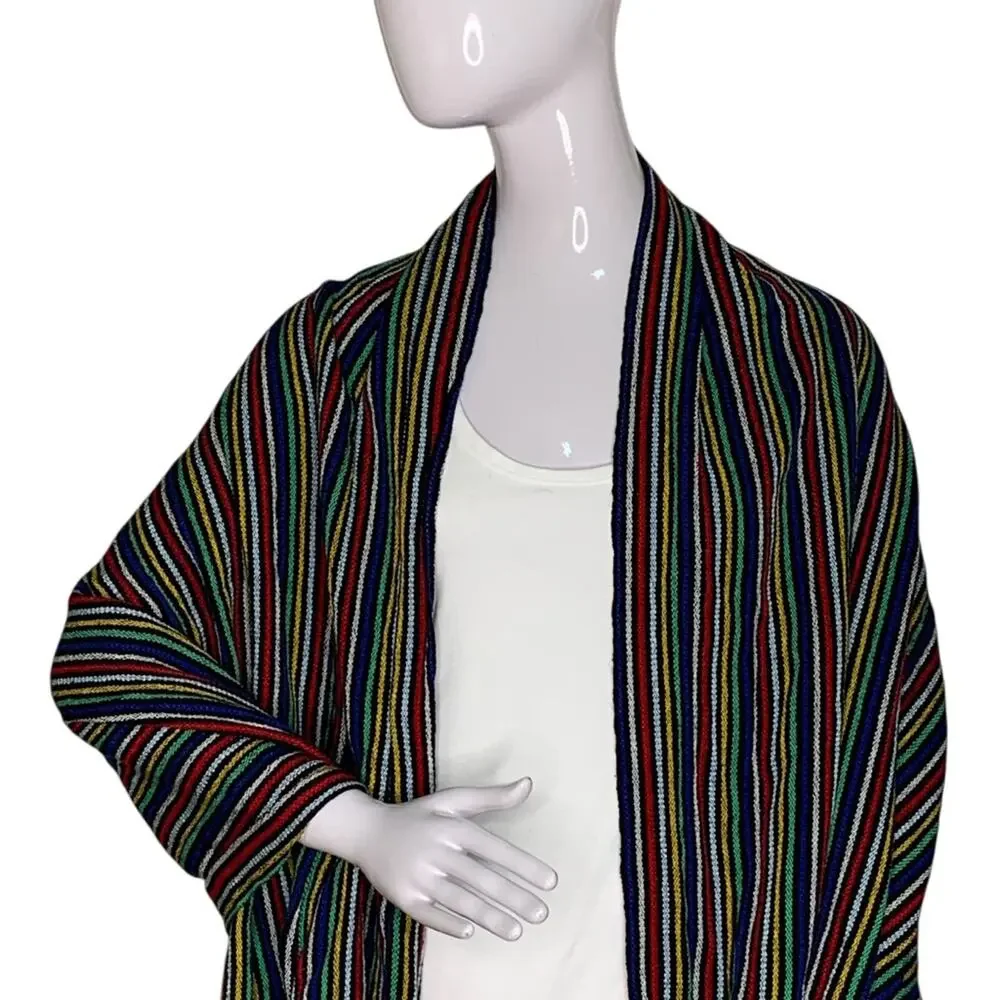 Shawl-Wrap-Scarf Multicolor Striped With Fringe